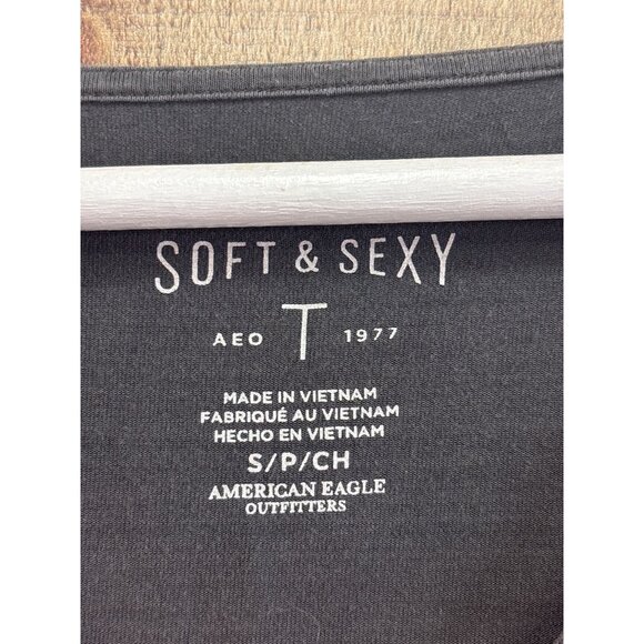 American Eagle Soft & Sexy Gray Bell Sleeve V-Neck Top S - Picture 4 of 6